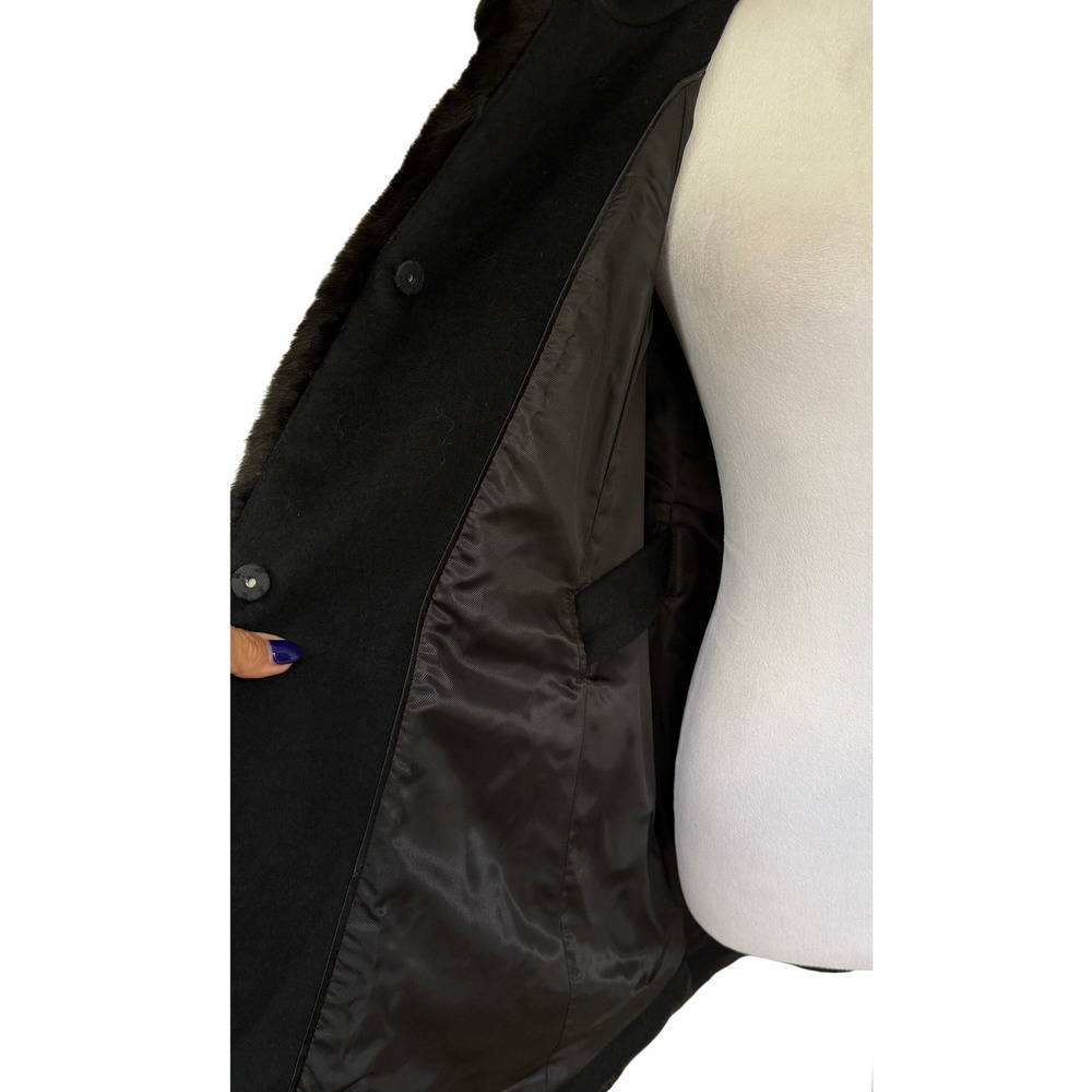 Ellen Tracy Wool Blend Faux Fur Trim Belted Poncho Cape Coat Black M Winter Glam - Picture 13 of 16